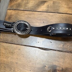 Layla Black Leather Belt with Studded Buckle